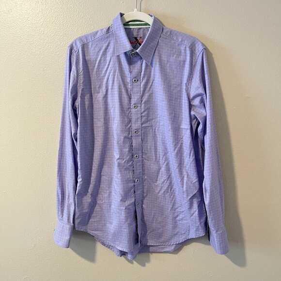 Robert Graham Shirt M Tailored Fit Purple Work Career Dress Green Artsy Plaid - Picture 1 of 9